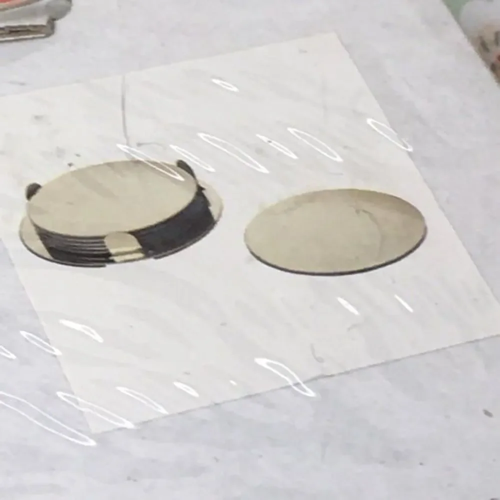IKEA Glattis 4 piece Gold Metal Coasters with Holder 8.5 cm